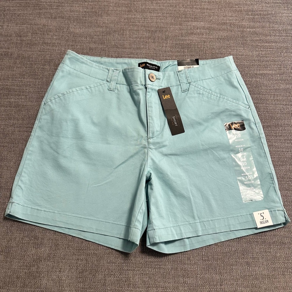 Lee Regular Fit Mid Rise Shorts Womens 10 Laguna Blue NEW